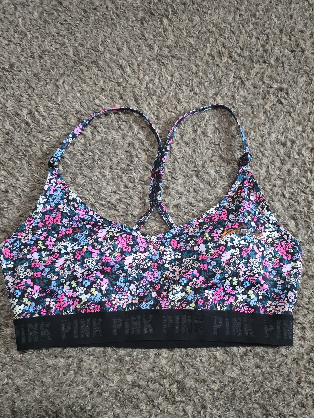 PINK Floral Strappy Bralette - Black/Pink Multi 2019